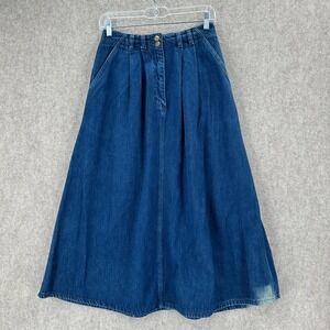 US BOUND Denim Maxi‎ Skirt Pleated High Waisted A Line Blue Size 10 Country FLAW